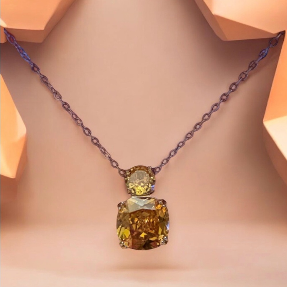 Stainless Steel Gold-tone Necklace with Yellow Gemstone
